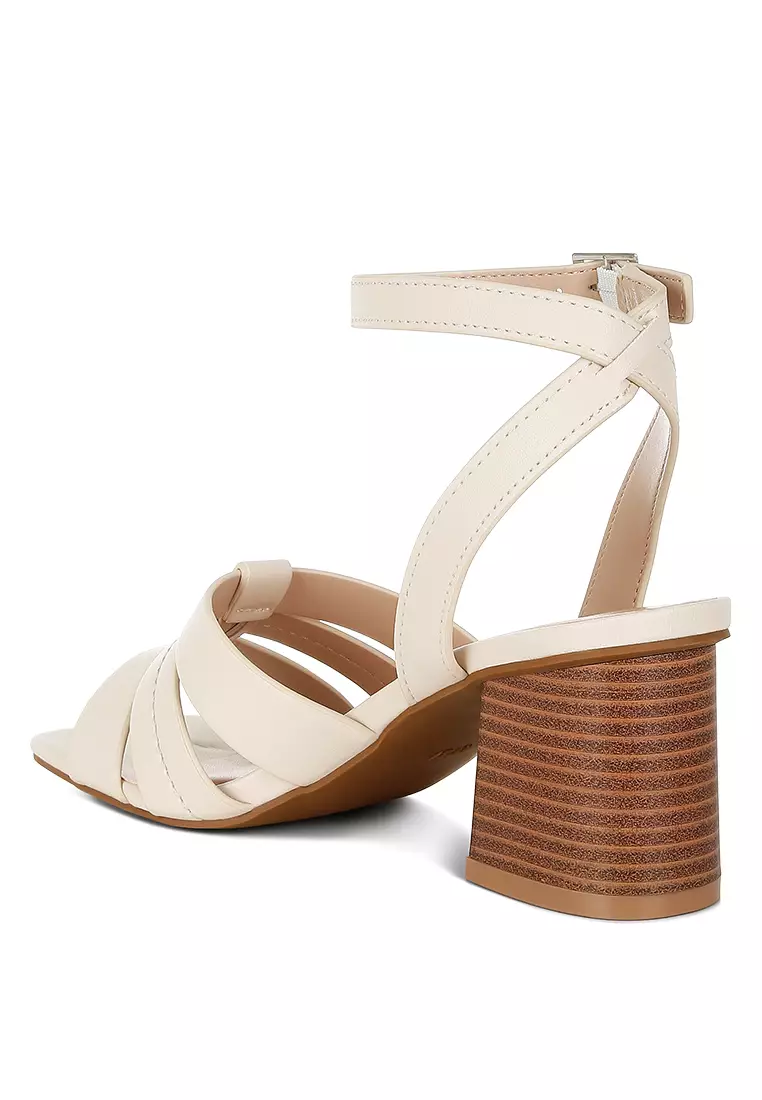 Pin Buckle Ankle Strap Sandals in Beige