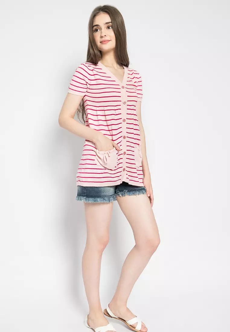 LGS Sweater Wanita Motif Salur Pink Putih LLST.360.CM609.001.7C