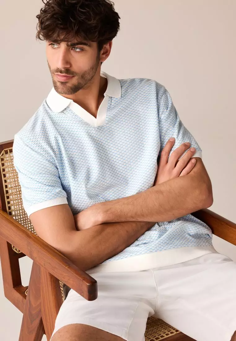 Buy NEXT Cuban Collar Textured Short Sleeve Polo Shirt 2025