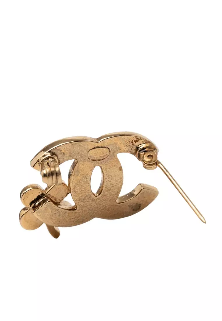 Pre-Loved Chanel Cc Gold Plated Strass Clover Leaf Pin Brooch