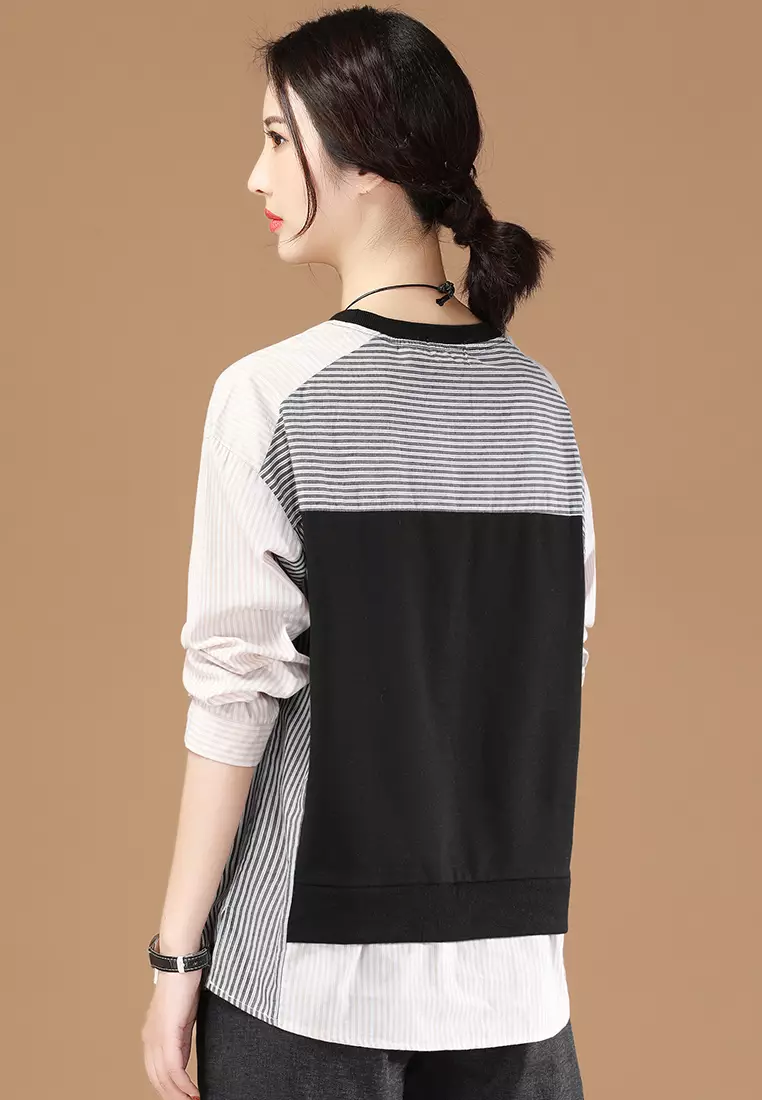 POL Contrast Stitching Round Neck Crop T-Shirt