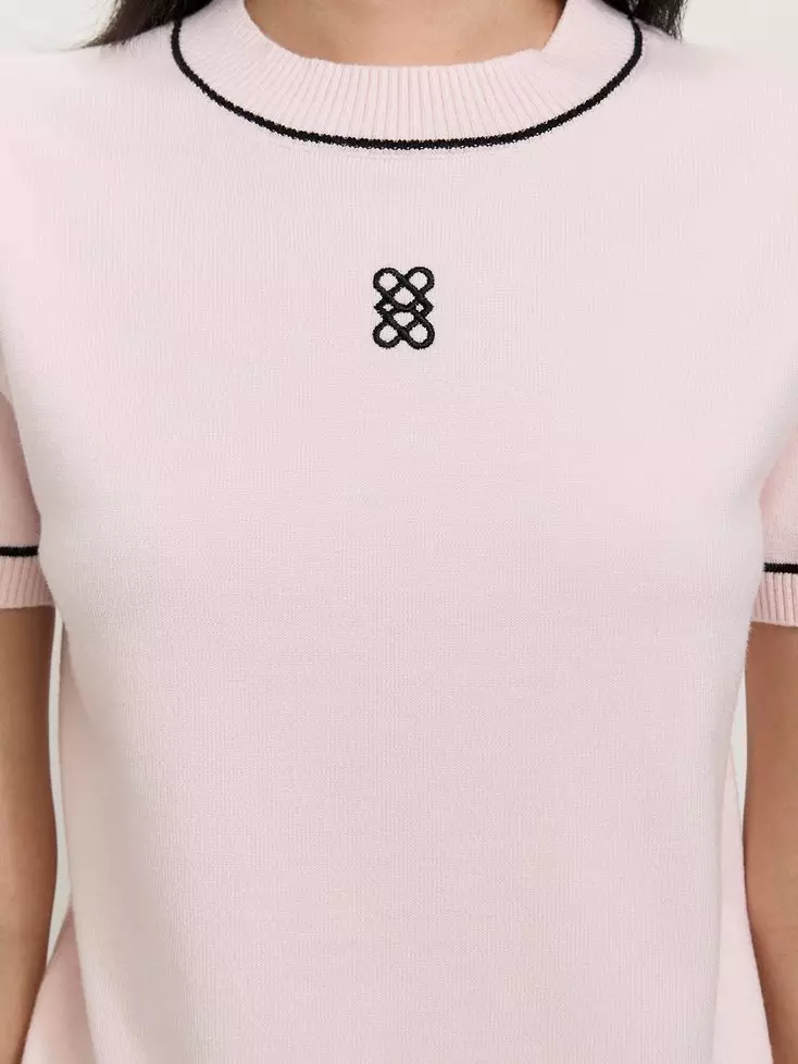 Pomelo - Top Wanita - Embroidered Knit Top - Light Pink