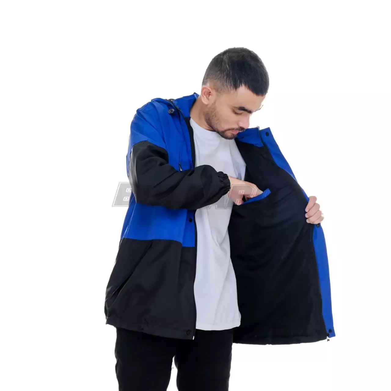 Jaket Taslan Hoodie Outdoor Blue Black