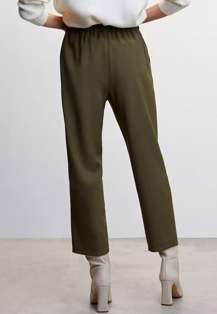 OLIVIA PANTS - OLIVE FLOWY SATIN HIGH WAISTED PANTS