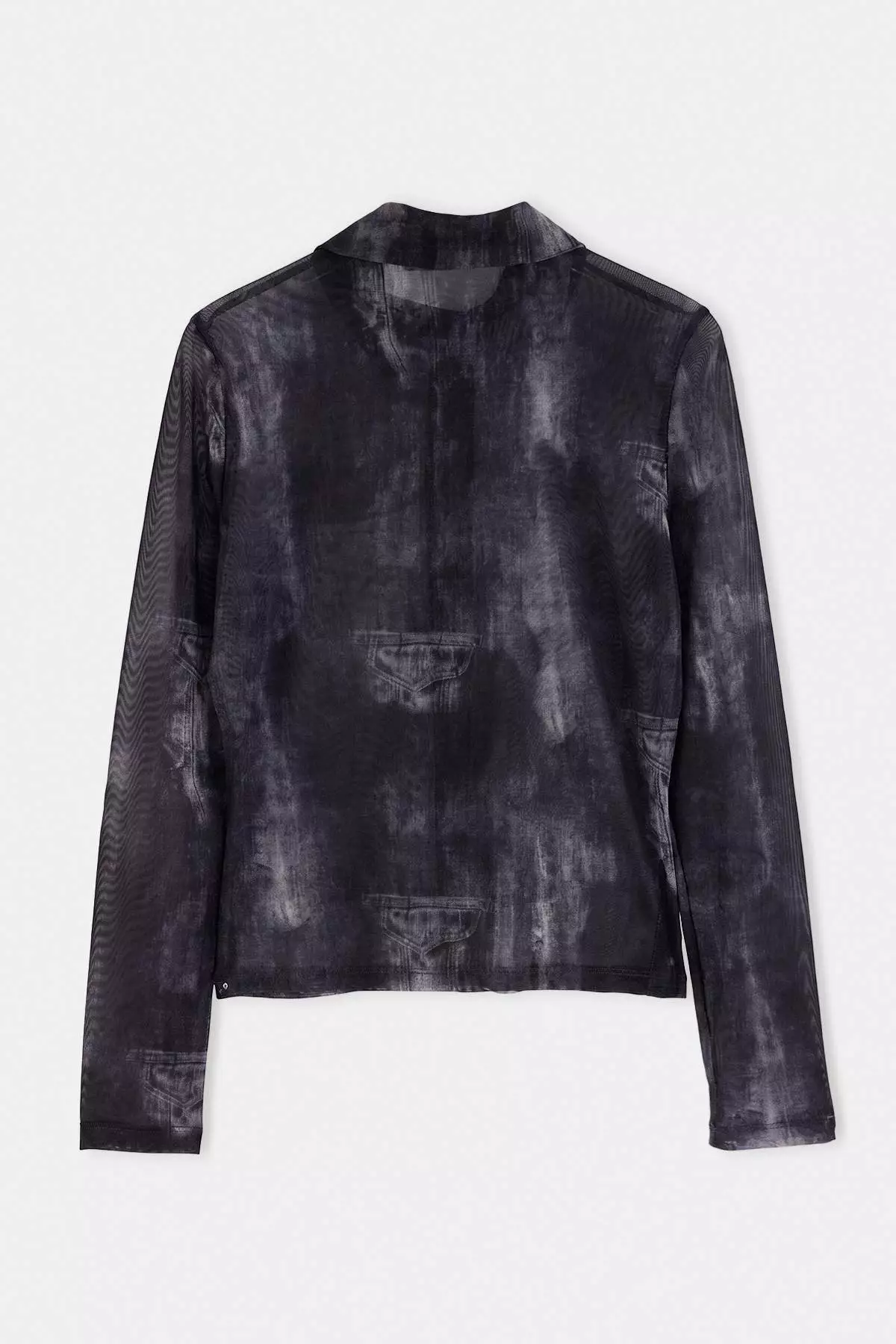 Multi-Colored Abstract Patterned Fitted Shirt Collar Tulle Knitted Blouse