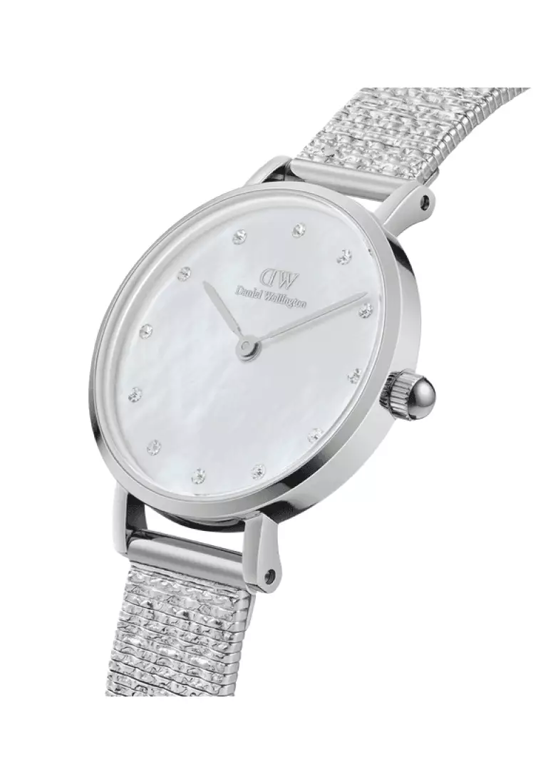 Petite 28mm Pressed Studio Lumine MOP White Sukver- Crystals Mother of Pearl Dial Watch for women - 女士手錶 - Fashion watch - 丹尼爾惠靈頓 - Authentic - Crystals