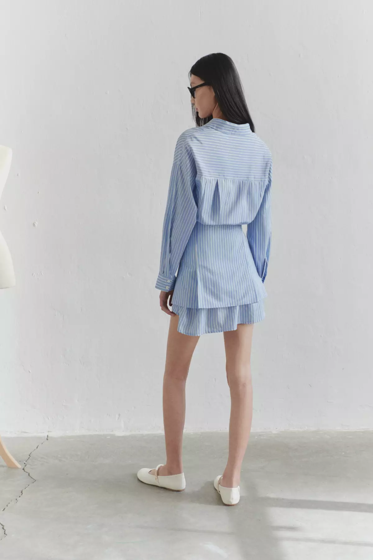 Limited Edition Blue Striped Shirt Detailed Mini Woven Dress TWOSS25EL00522