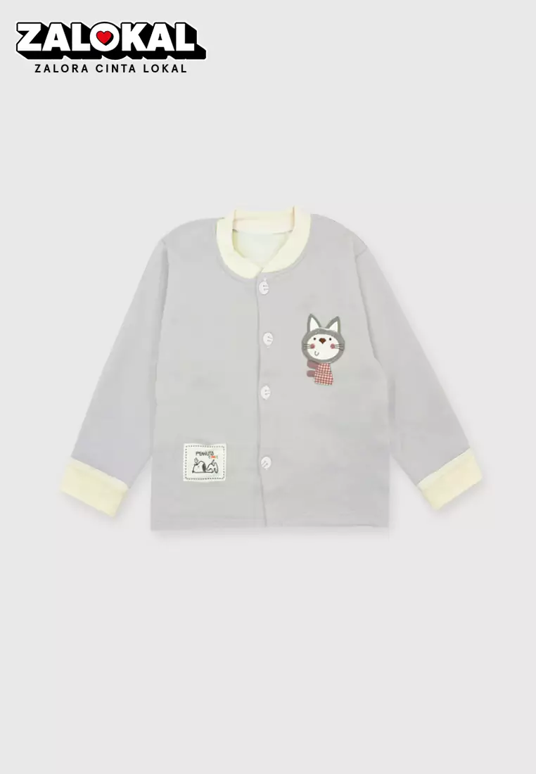 Jaket Bayi Fleece Atasan Sweater Kancing Cardigan Anak Import Tebal dan Lembut 4225 Abu