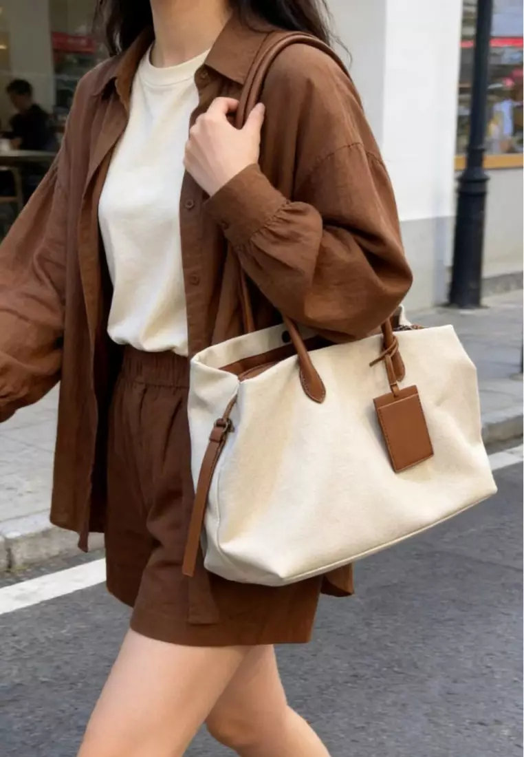 Retro Canvas Tote Bag Multi Pocket Shoulder Handbag CA26042829BW