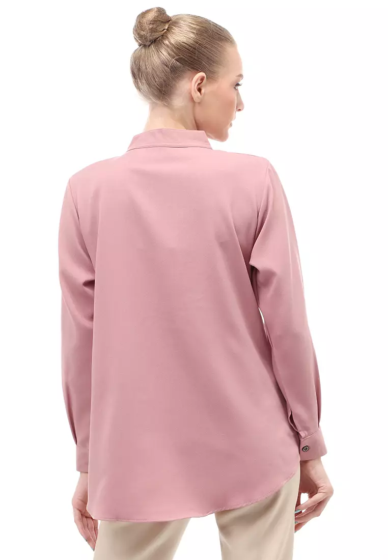 Blouse Atasan Wanita Motif Polos Design Simple Front Button Opening Regular Fit - Dove