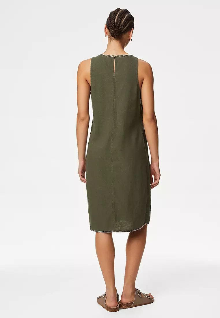 Linen Rich Stitch Detail Shift Dress