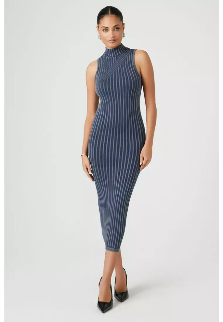 Seamless Striped Sleeveless Midi Dress