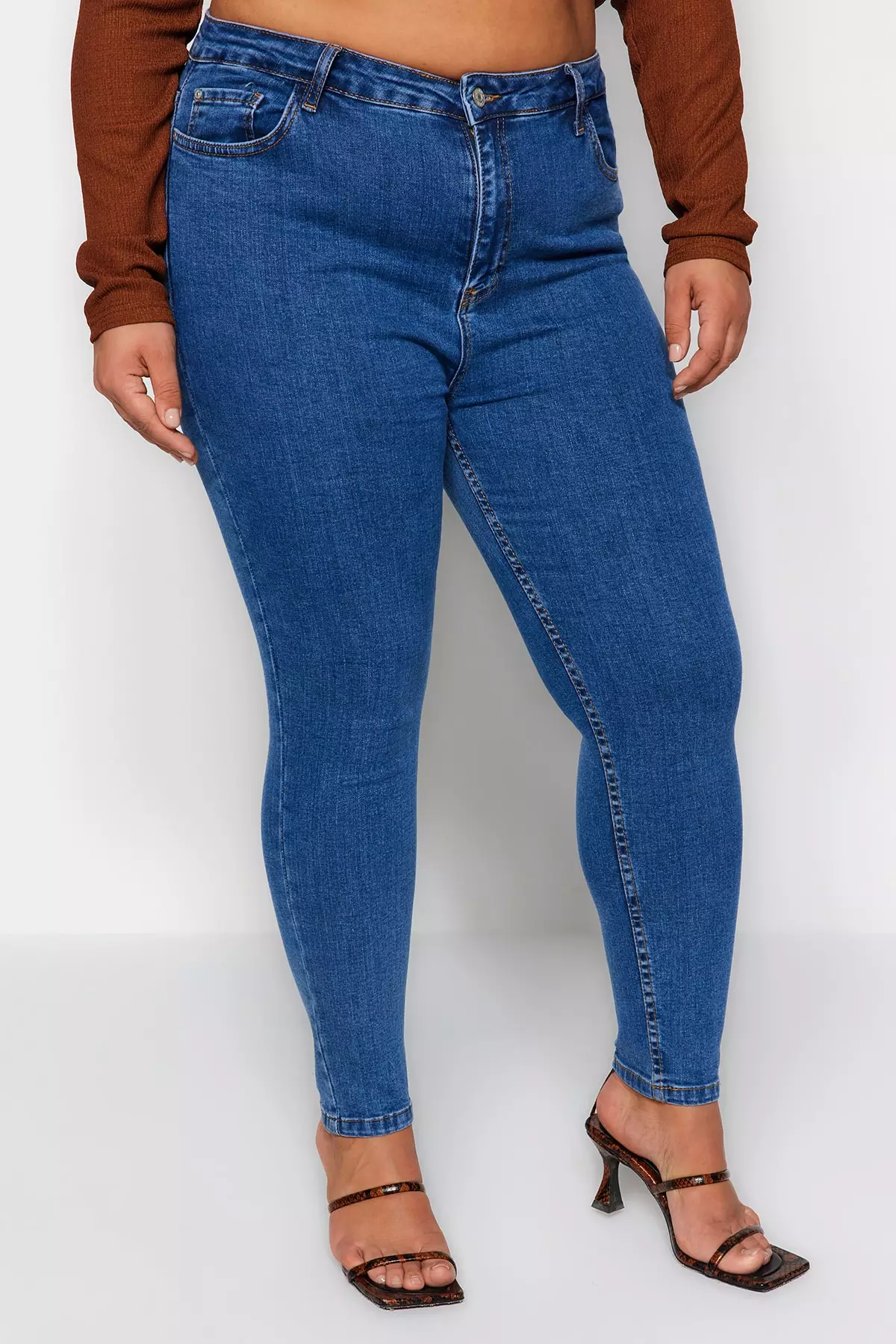 Trendyol Plus Size Blue High Waist Flexible Skinny Jeans 2024, Buy  Trendyol Online