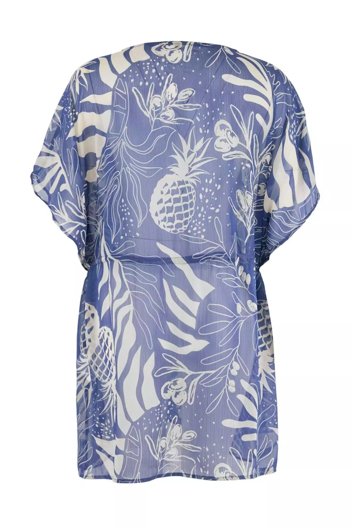 Tropical Patterned Woven Mini Drawstring Beach Dress Tbess26El37