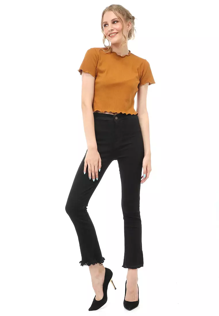 Jourel Celana Panjang Wanita Highwaist Jeans Style Cutbray Rawis Staylish Material Denim ORIGINAL - Black