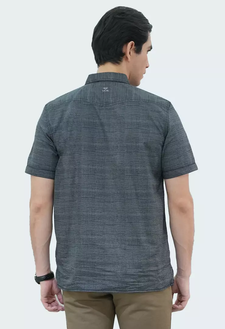 LGS - Kemeja Casual - Single Pocket - Full Corak - Abu - CSH.272.S570.1323.C