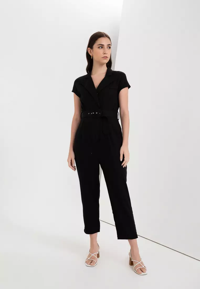 Buy Zalora Studios Linen Blend Belted Jumpsuit Online ZALORA