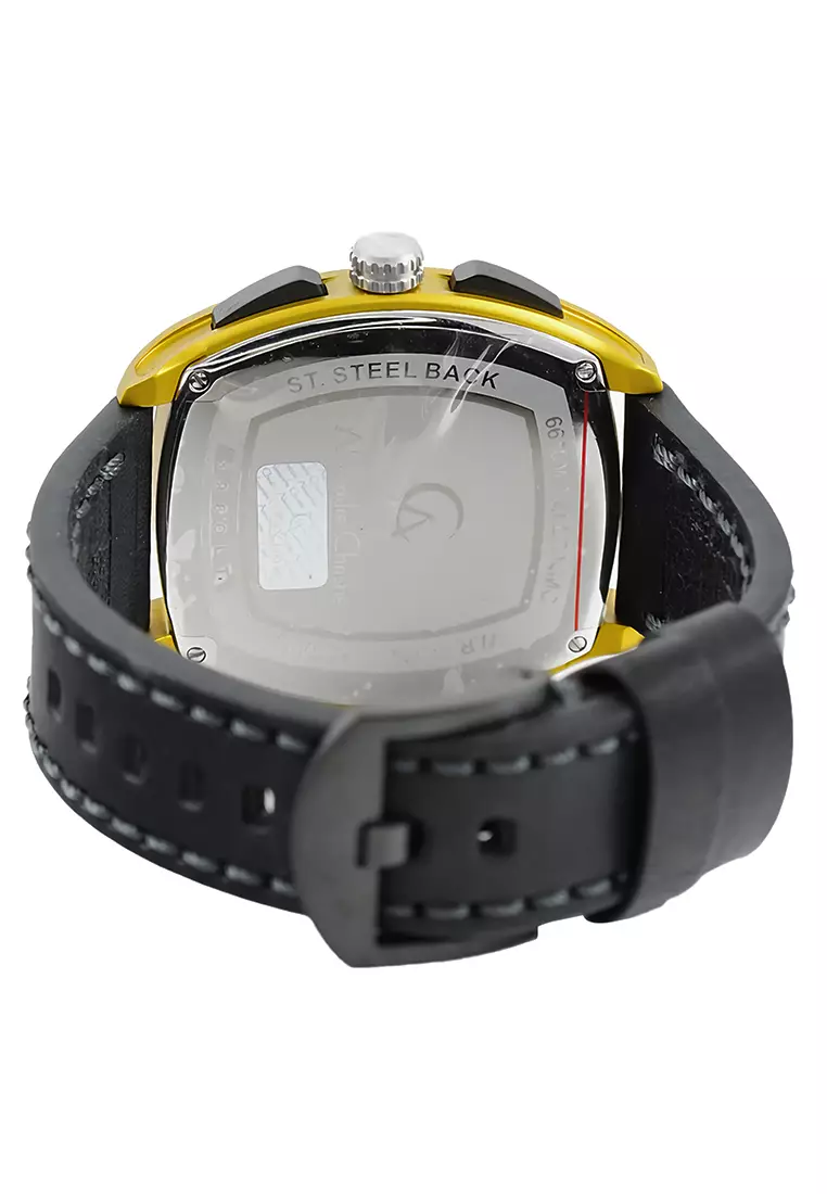 Alexandre Christie - Jam Tangan Pria - Black Yellow - Leather Strap - 6610MCLIPBAYL