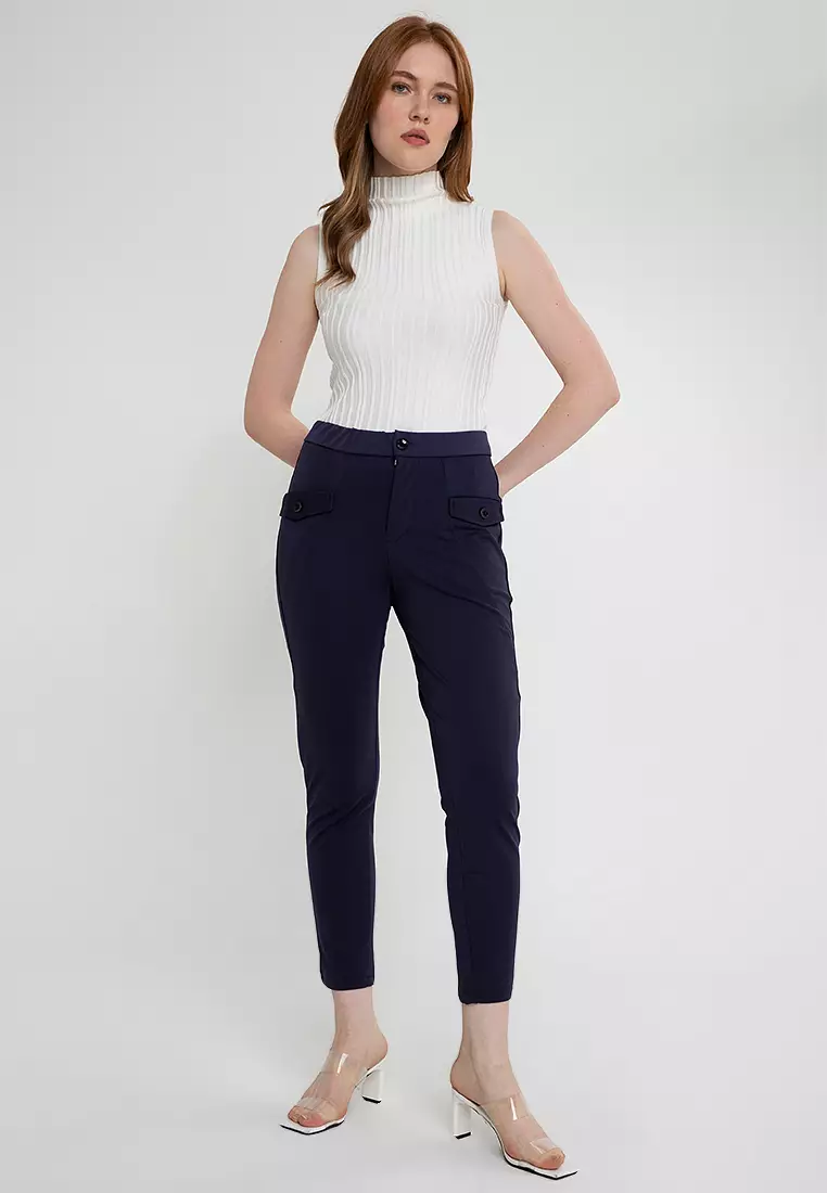 Buy Krizia Cotton Blend Straight Cut Ultra Stretch Pants With