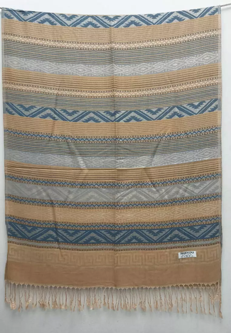 Hijab Pashmina Wanita Reversible Viscose Nomad Weave Pashmina Shawl Syal Wanita Blue Beige