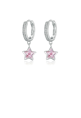 Glamorousky pink 925 Sterling Silver Fashion Temperament Star Geometric Earrings with Pink Cubic Zirconia 98732AC3729BC1GS_1