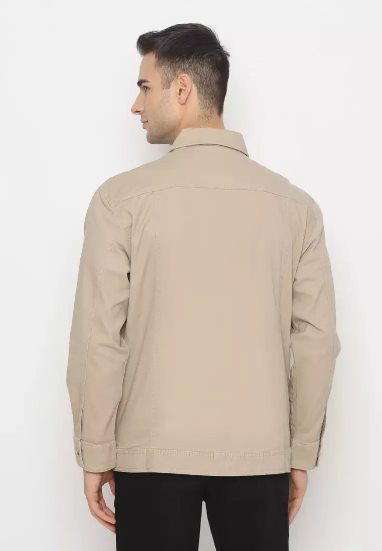 POLICE Kemeja Polos Semi Jaket Light Khaky Regular Fit Lengan Panjang Pria