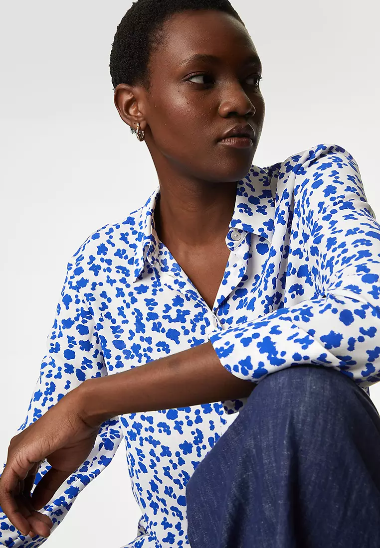 Printed Collared Button Through Blouse