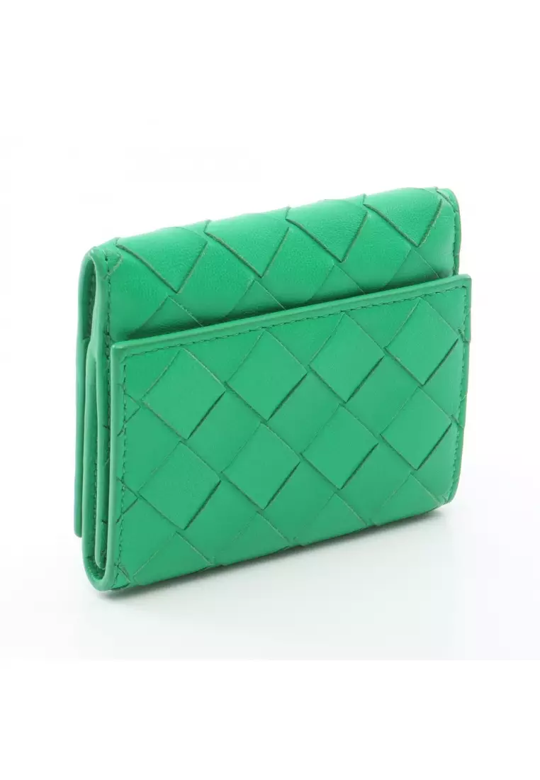 Pre-Loved BOTTEGA VENETA Intrecciato W hook wallet leather green