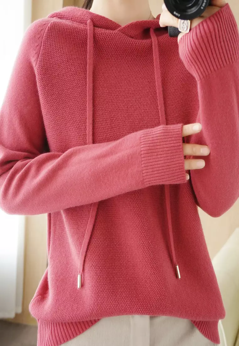 VANSASolid Color Hooded Knitted Sweater VCW-Kw-05232