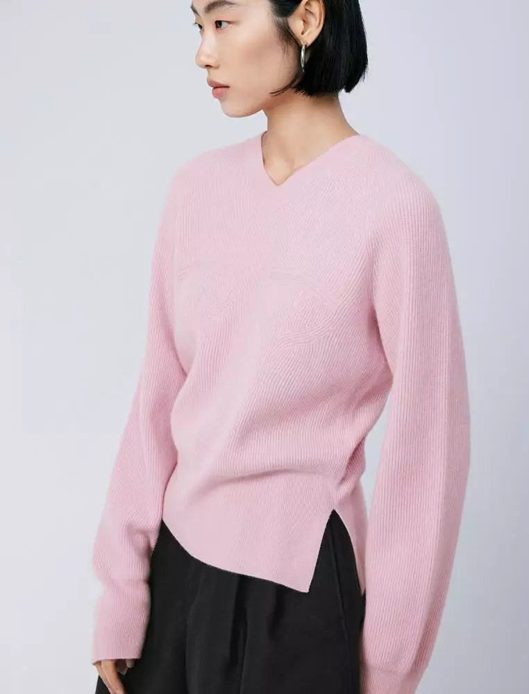 V-Neck Long Sleeve Pullover Cashmere Sweater