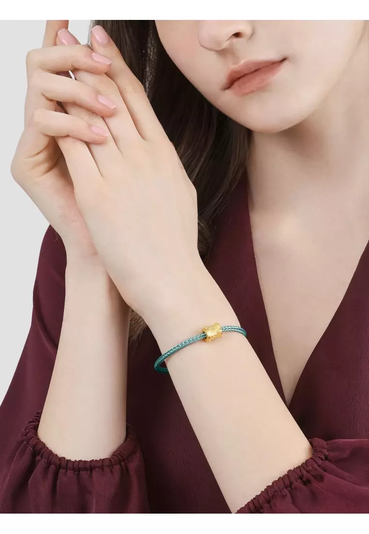 999 24K Solid Gold Cultural Blessing Wealthy Bamboo Charm 94329C (Bracelet not included)