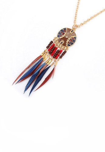 Urban Outlier multi and gold Fashion Feather Necklace 0B7F6AC9C1C4ECGS_1