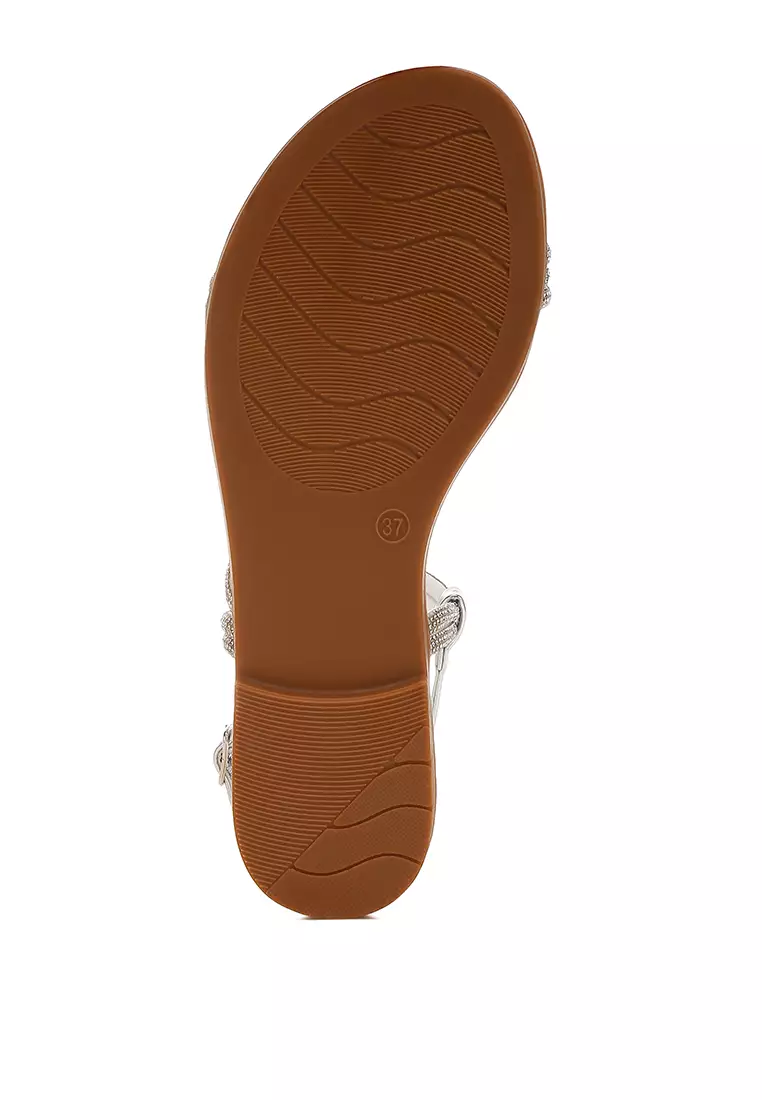 Rhinestone Strappy Flat Sandals in Silver