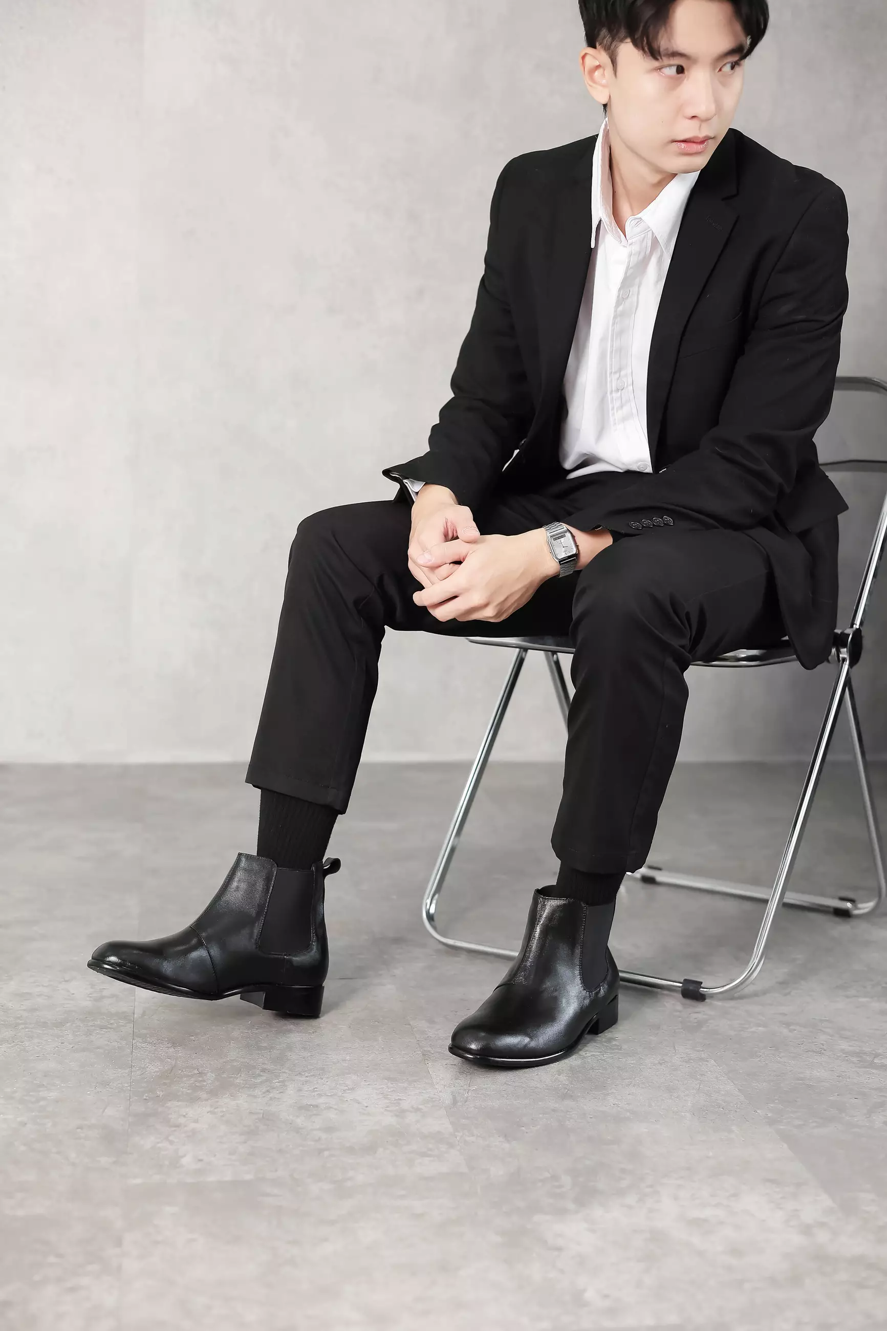 Draco Sepatu Ankle Boots Kulit Asli Formal Kantor Pria Cow Leather Double side Elastic - Black