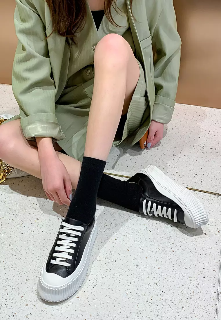 Leather Platform Lace Up Sneakers TLD608-1