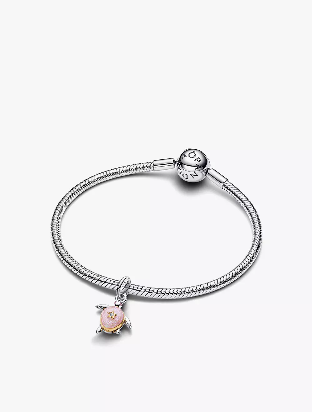 Moveable Turtle Sterling Silver And 14K Gold-Plated Dangle With 0.007 Ct Tw G-I Vs+ Round Brilliant Very Good Cut Lab-Grown Diamond And Pink