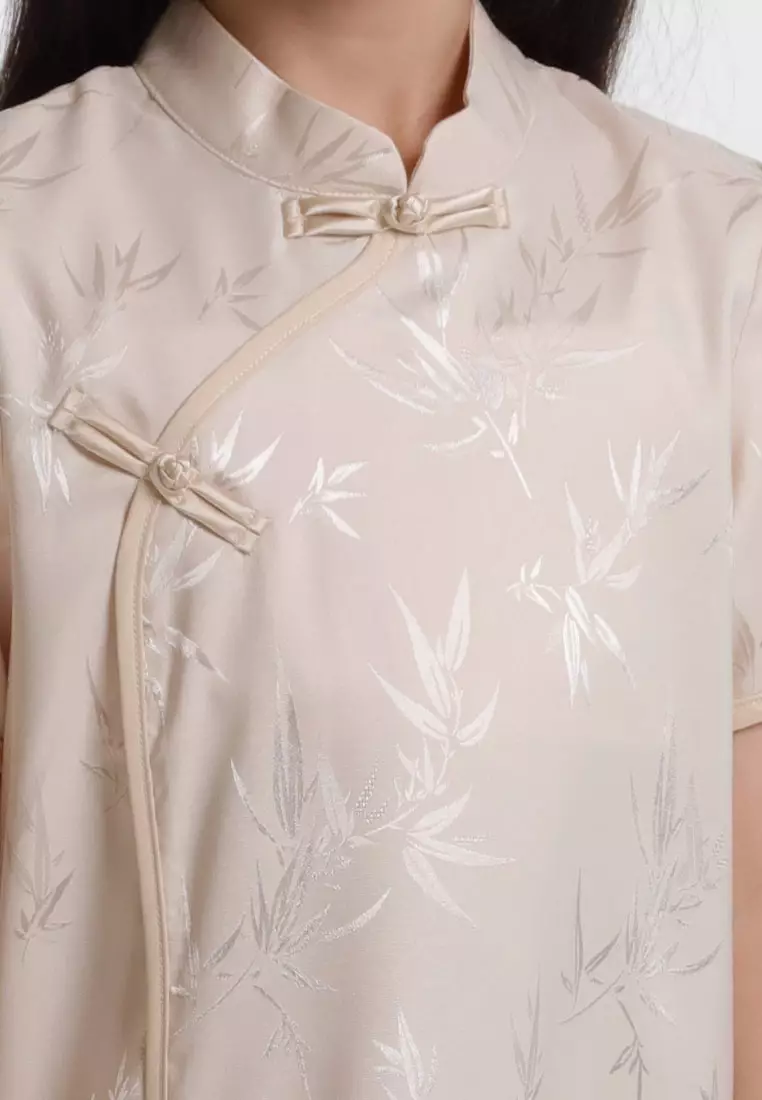 Forest Girls CNY Cheongsam Jacquard Short Sleeve Dress - FK885088-09Champagne