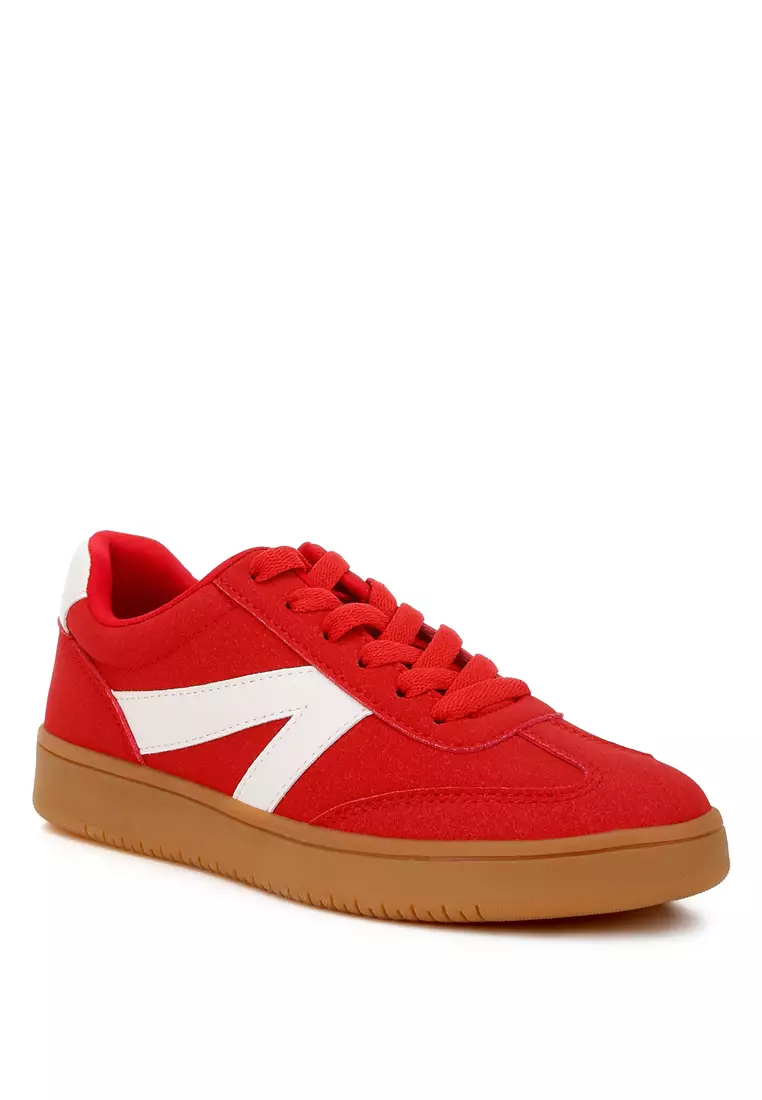 Contrasting Patchwork Chunky Sneakers in Red