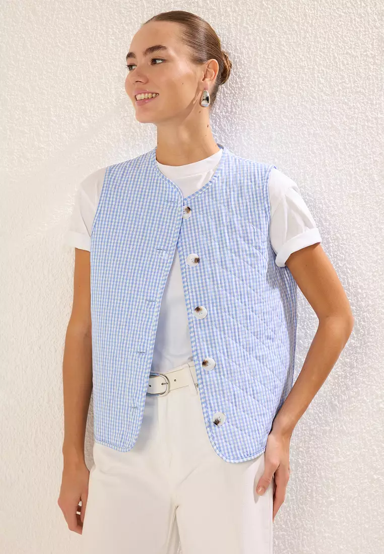 Checkered Vest Politix Vest Politix Button Windowpane Check