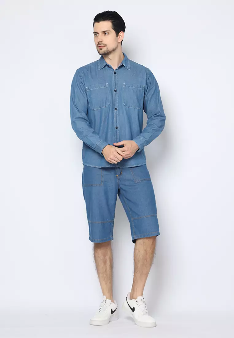Kemeja Denim Skena L/S Krah Basic Saku Besar 182407