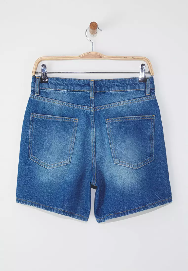 Blue High Waist City Boy Denim Shorts TWOSS25SR00172