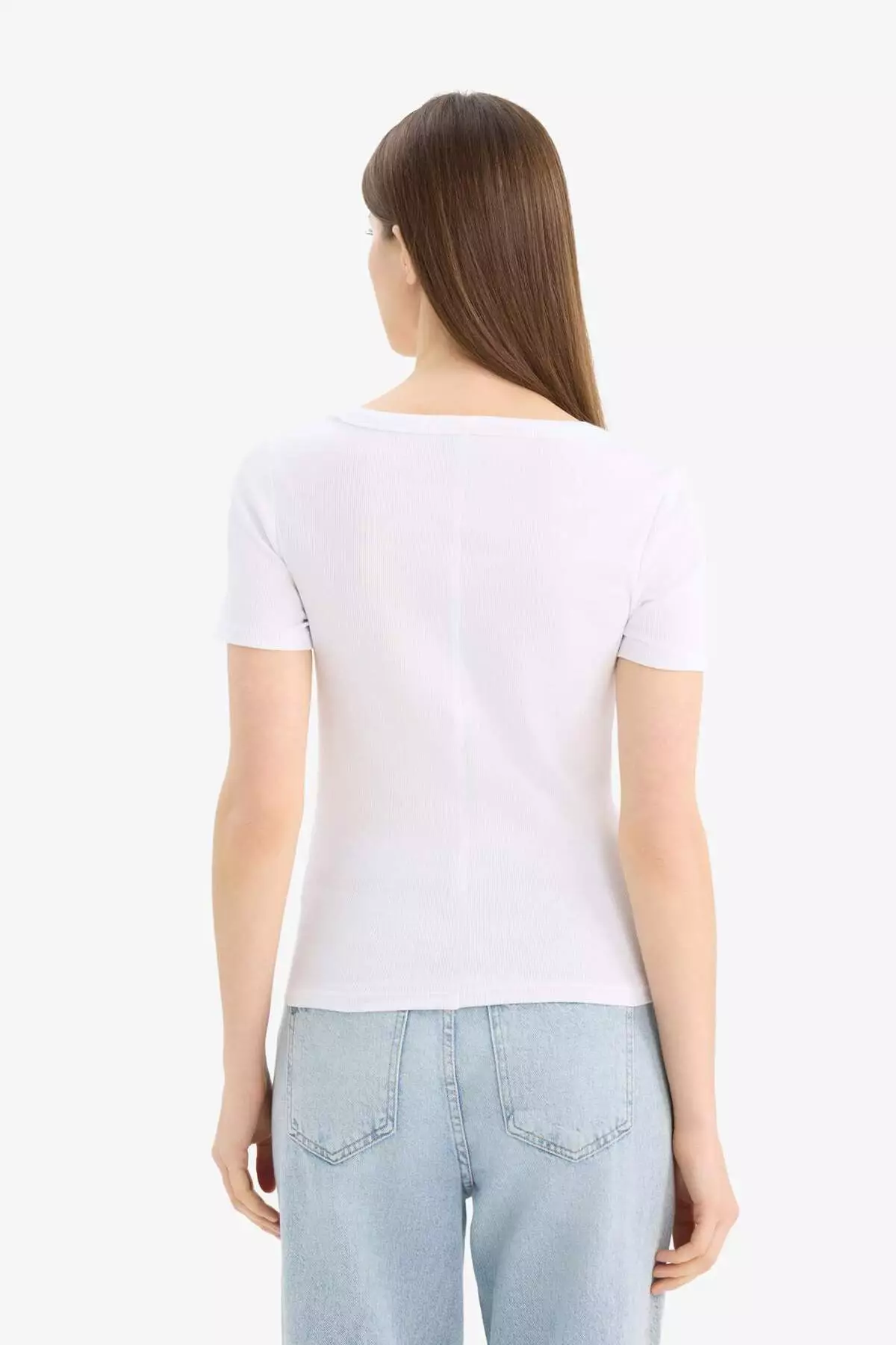 Slim Fit Slim Fit Crew Neck Basic Plain Ribbed Camisole Short Sleeve White T-Shirt F0684Ax25Sp