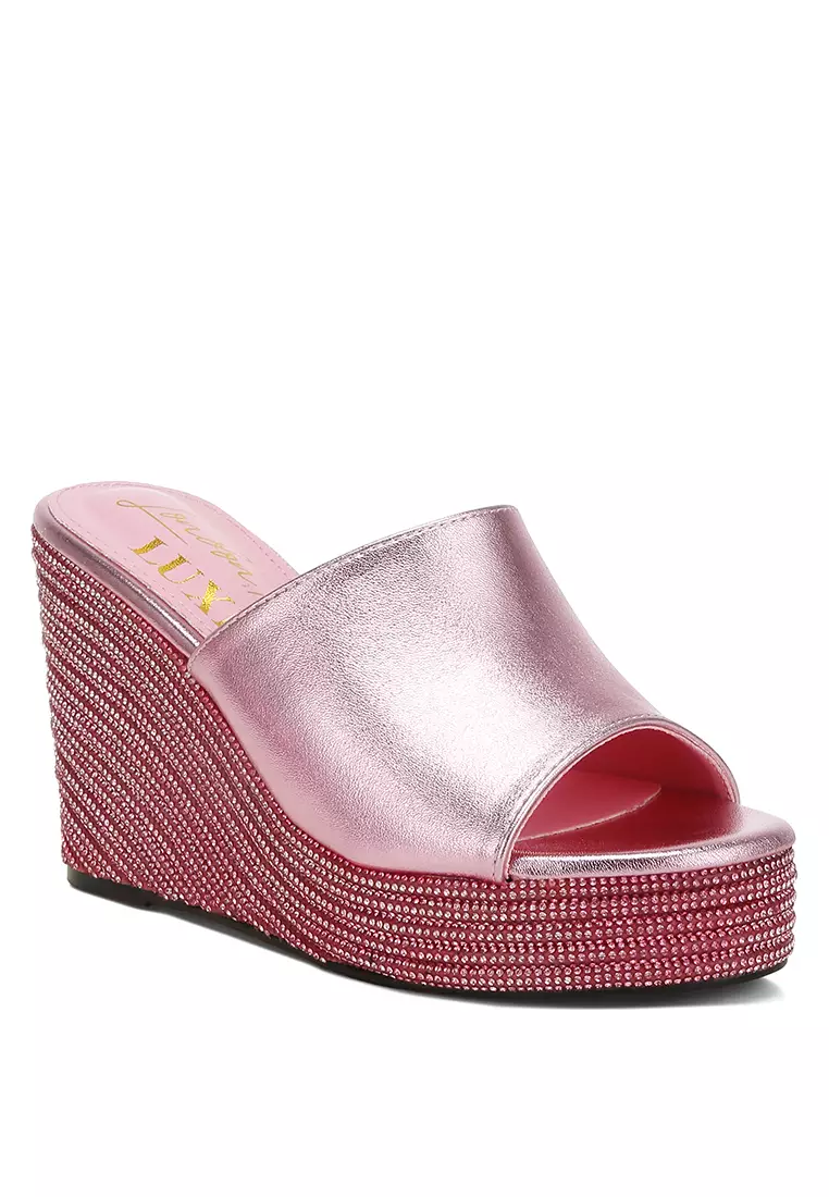 Wedge Heel Peep Toe Sandals in Pink