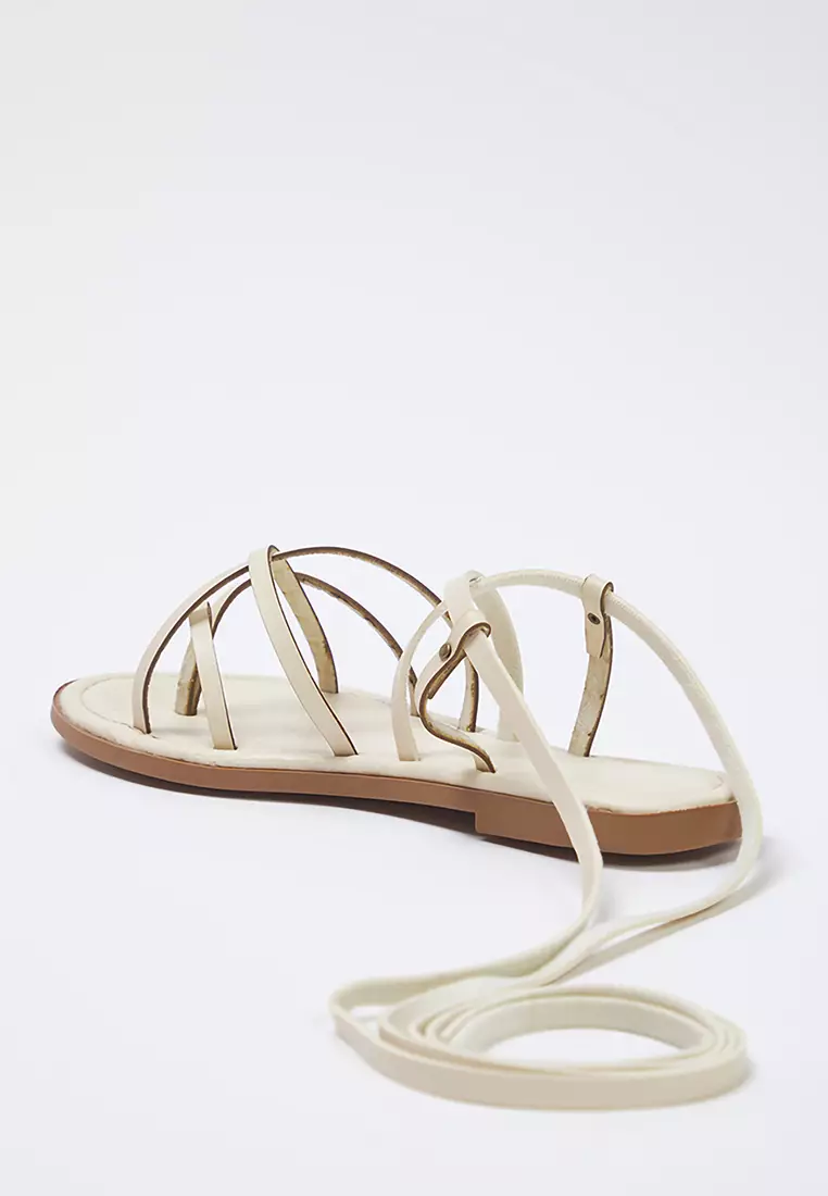 Beige Ankle Strap Flip Flops Women's Sandals Takss25Sd00021