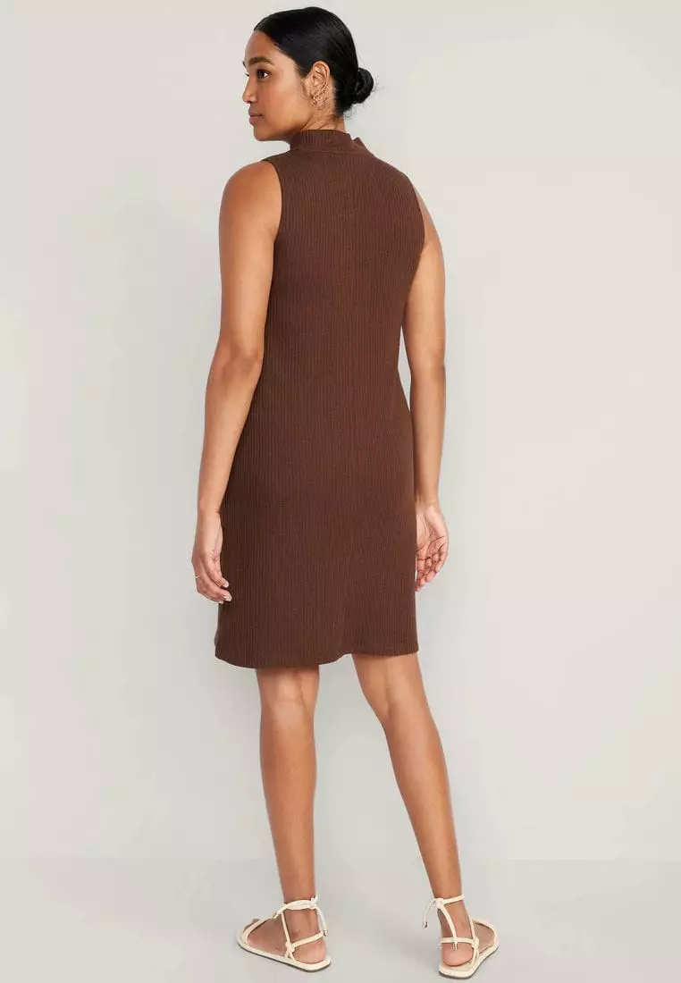 Sleeveless Mock-Neck Rib-Knit Mini Shift Dress for Women