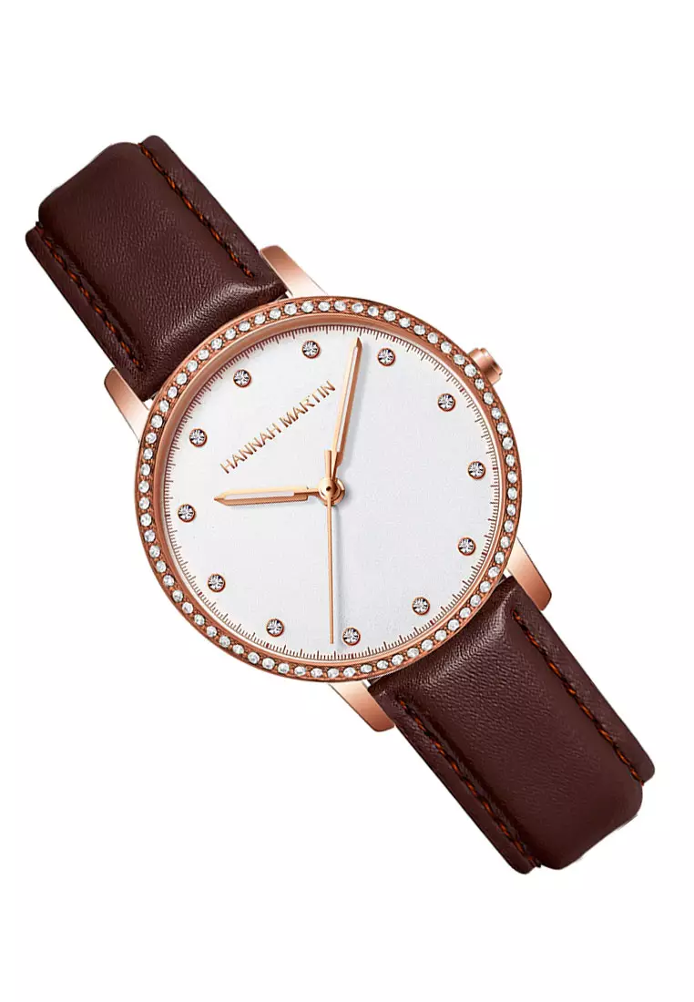 Hannah Martin Crystal Marker Dial Ring Leather Quartz Watch