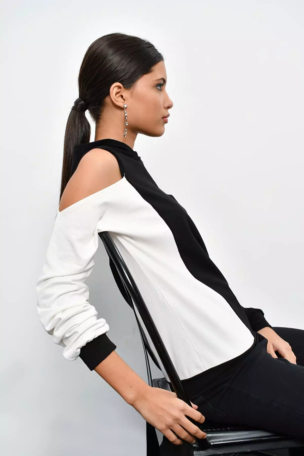 Color Block Cold Shoulder Hoodie