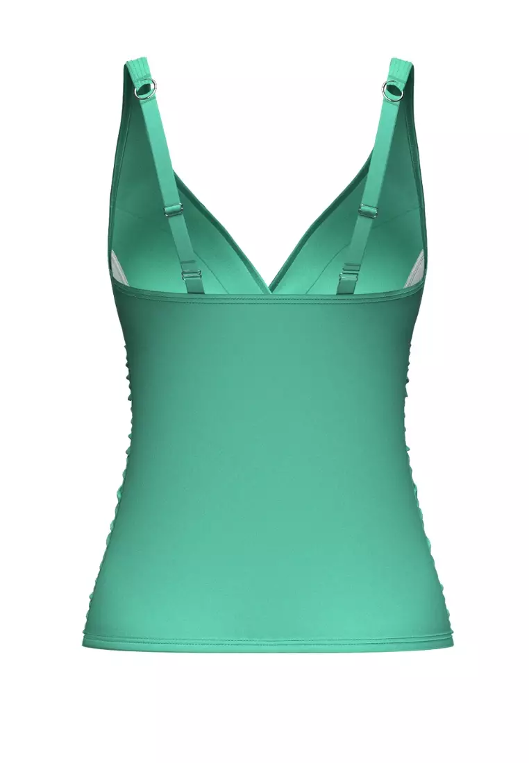 Core Solid 綠色加杯交叉前式坦基尼泳装