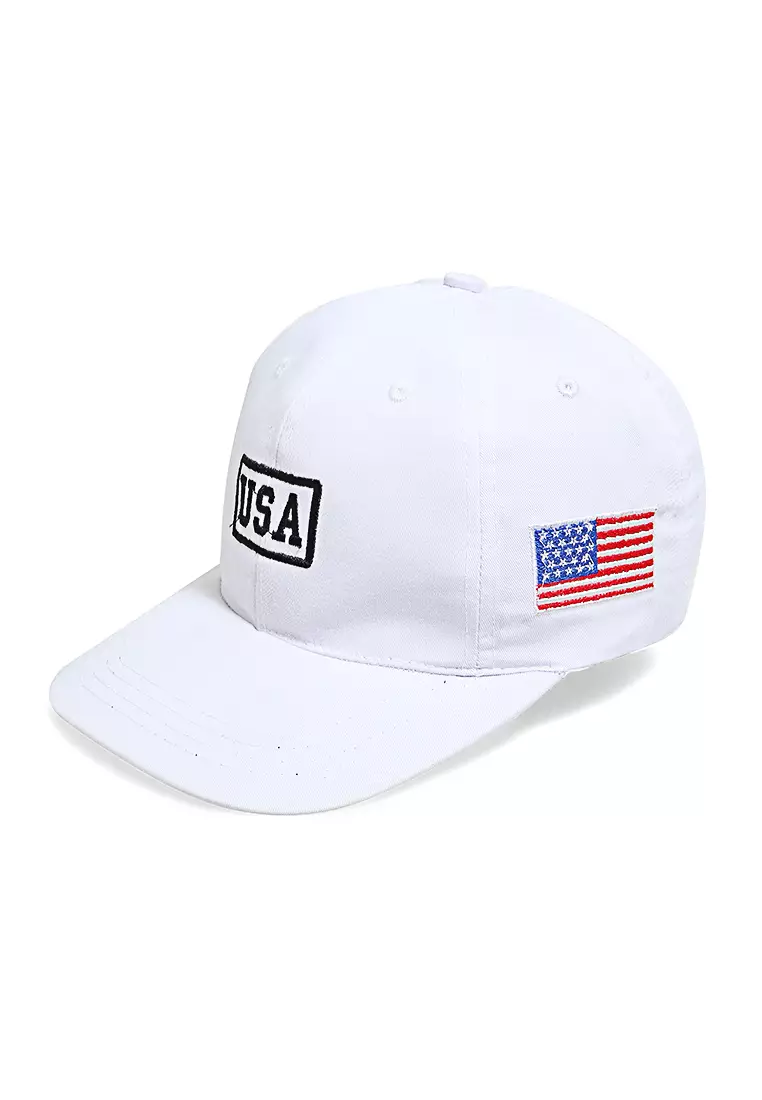 Maxton Topi Baseball Aksesoris Fashion Pria Flag Motive Resizable Strap Material Rafel ORIGINAL - White