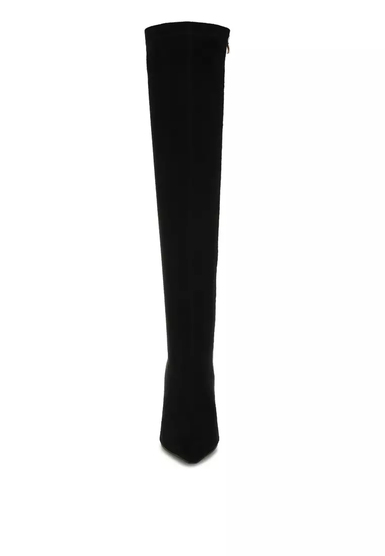 Black Slim Block Heel Long Boots